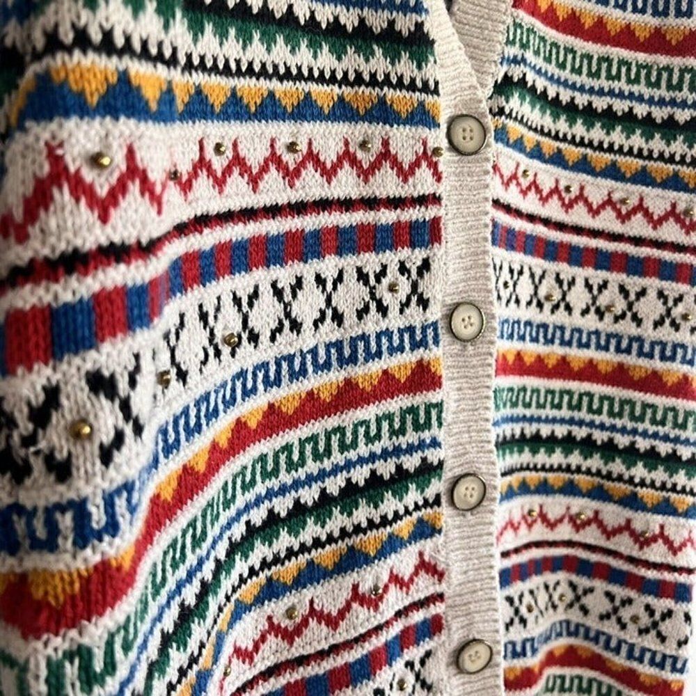 LizSport Vintage Fair Isle Oversized Cottagecore Cardigan Sweater Grandma Small - Picture 11 of 11